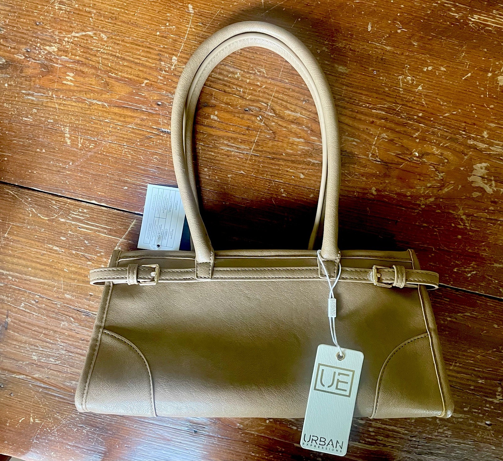 Urban Expressions taupe/mocha vegan leather handbag w/crossbody strap