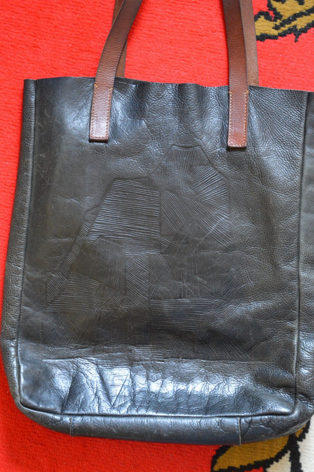 large black brown leather ELK tote bag rectangular big everyday laptop shoulder