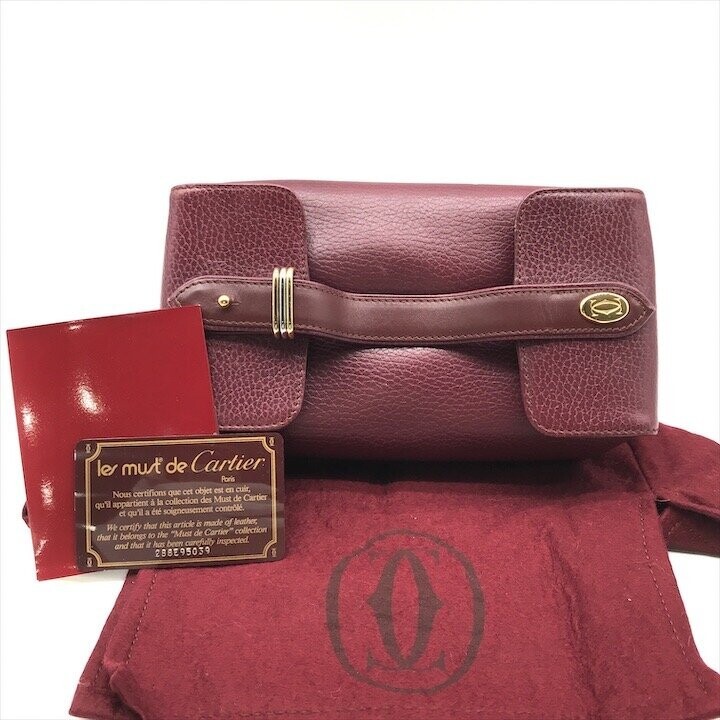 Cartier Trinity Leather Vanity Handbag Bordeaux Red Vintage Authentic From Japan