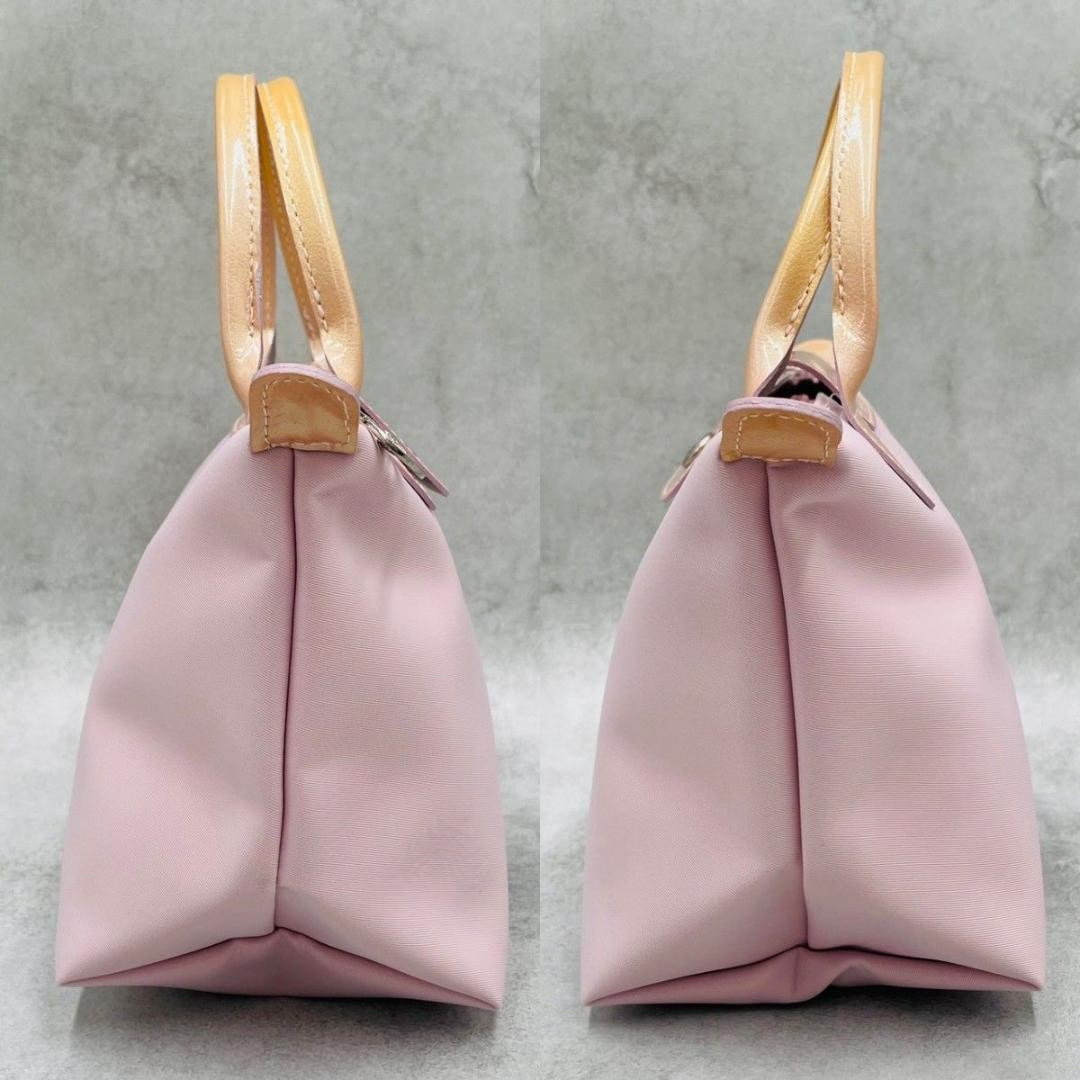 Longchamp Le Pliage Pink Nylon Leather Top Handle Handbag Japan Used