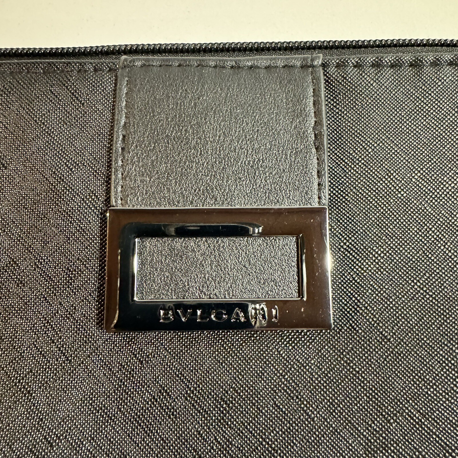 BVLGARI Black Leather Look Zip Clutch Laptop Tablet Bag 29cm/11.5″ × 22.5cm/9″