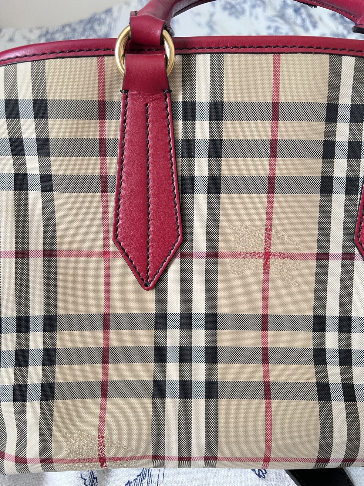 Burberry Horseferry Check Medium Ballingdon Tote Honey Parade Red