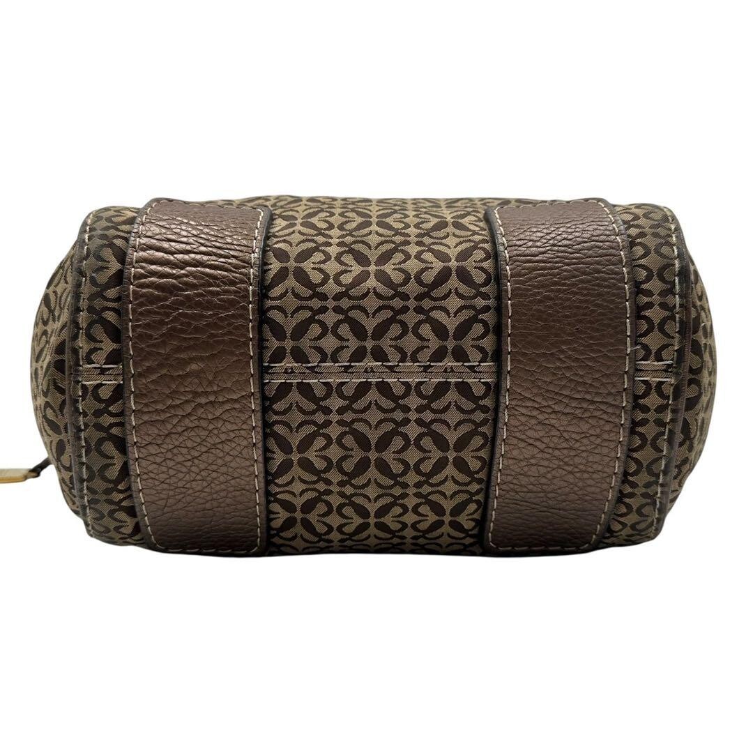LOEWE Anagram New Road Canvas Leather Handbag Tote Charm Brown Gold 22cm