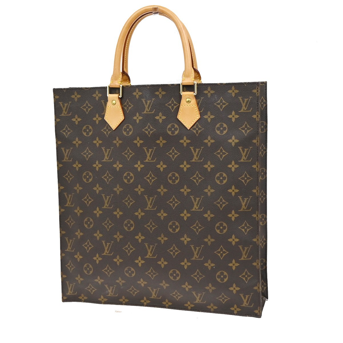LOUIS VUITTON Logo Sac Plat Hand Tote Bag Monogram Leather Brown M51140 37KD384