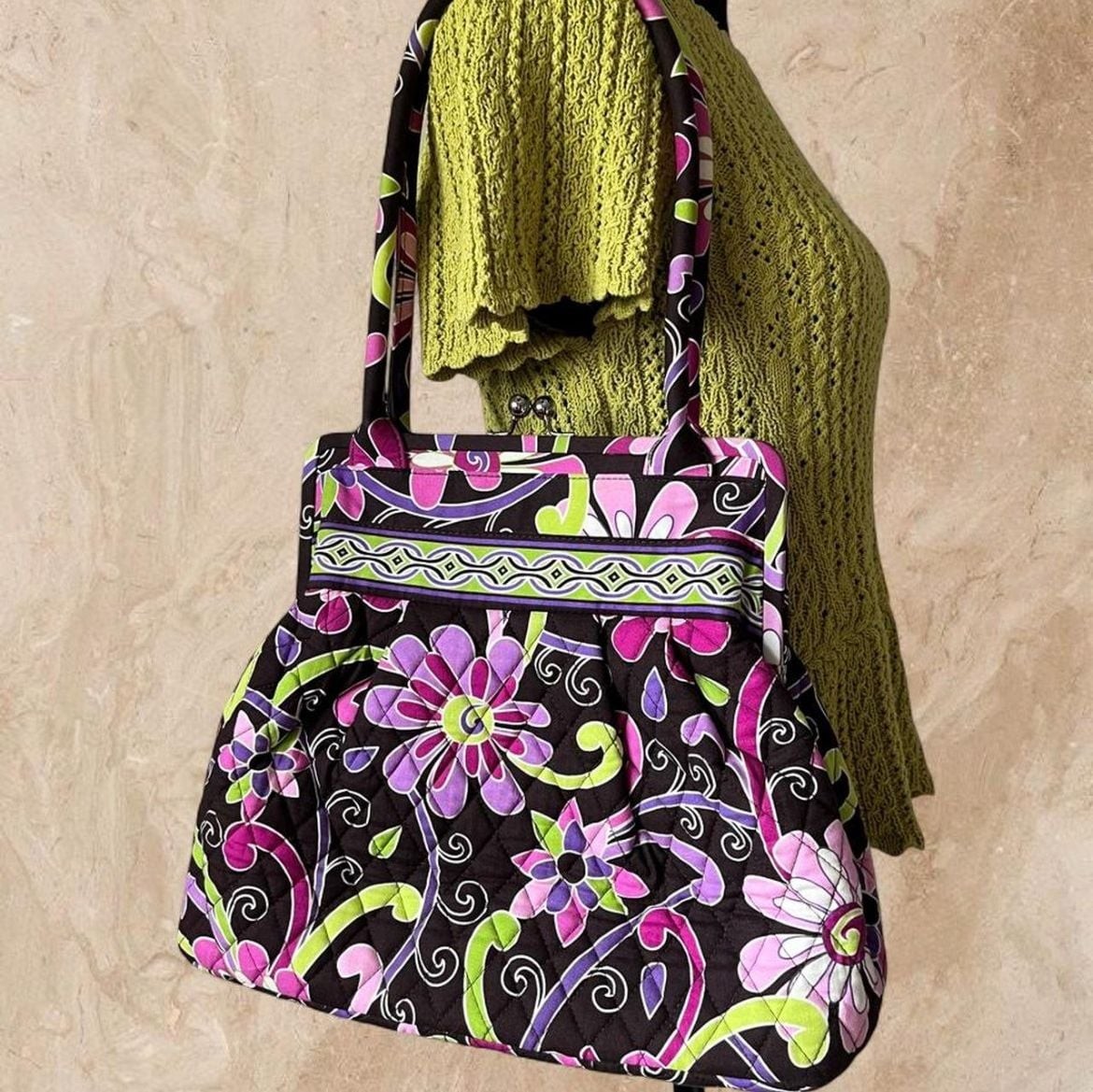 Y2K Vera Bradley Alice Kiss-Lock Quilted Tote Bag in Purple Punch