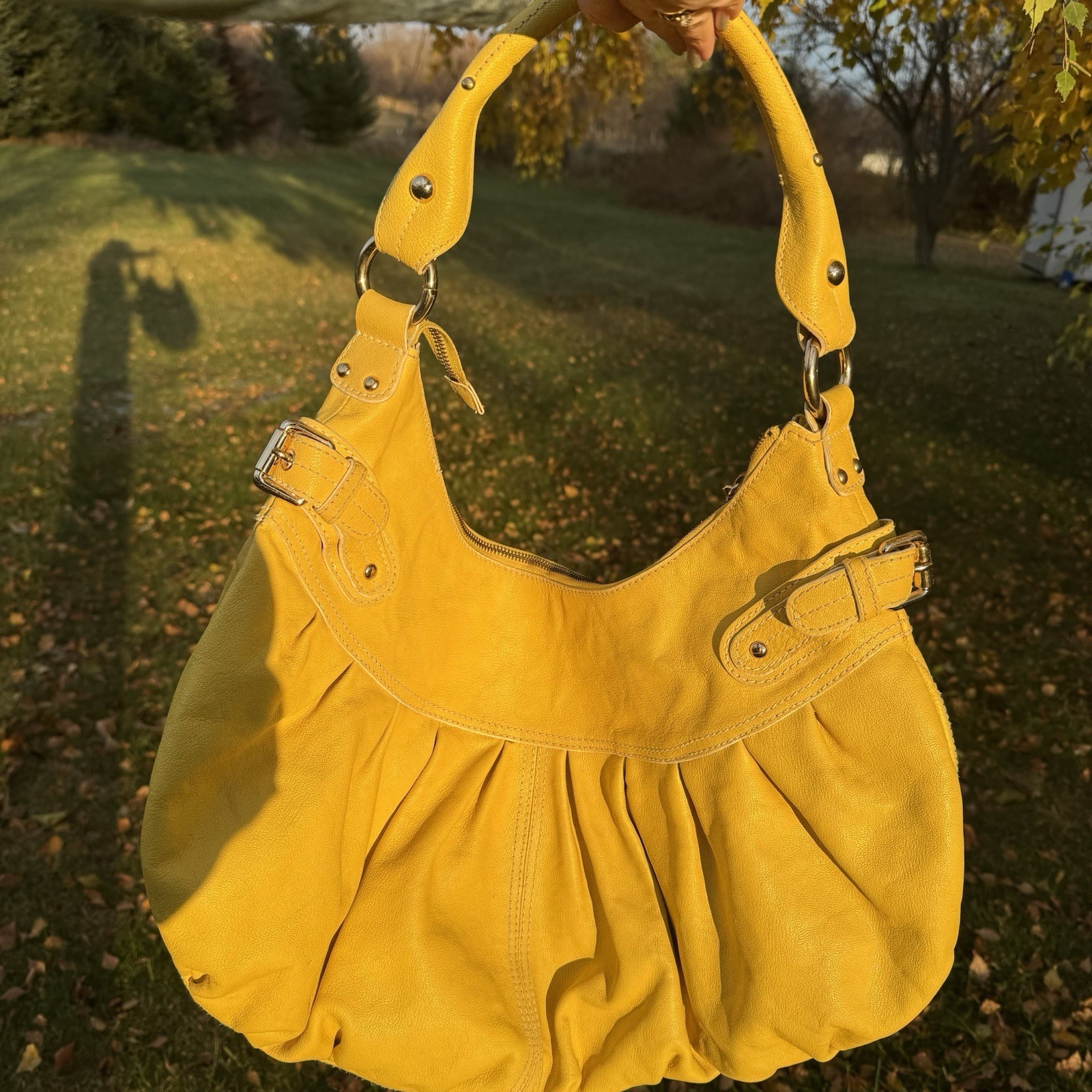 Via Spiga Large Hobo Leather Shoulder Bag Canary Yellow Single Handle