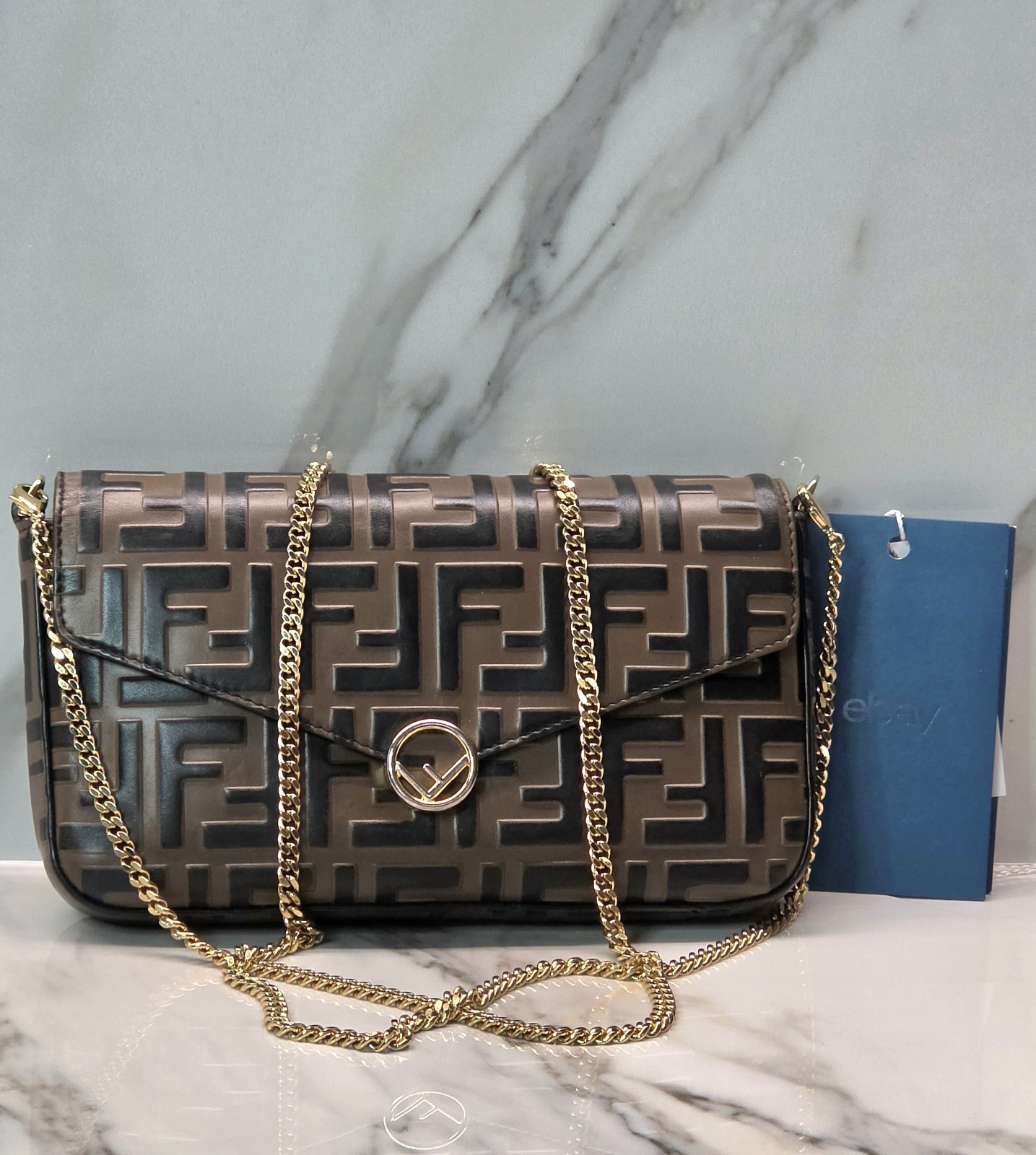 Fendi Vitello FF 1974 Bi-Color Embossed Envelope WOC MSRP: $1,550