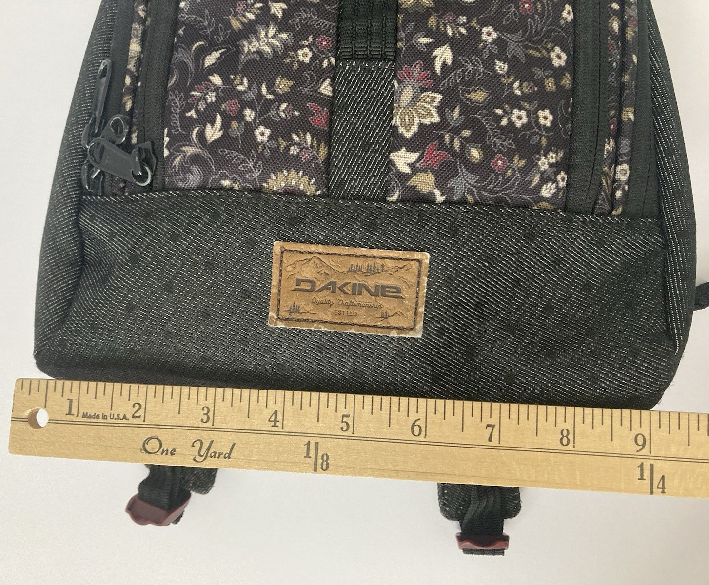 Dakine Mini Backpack Green Floral Black Polka Dots Embroidered Adjustable Clean