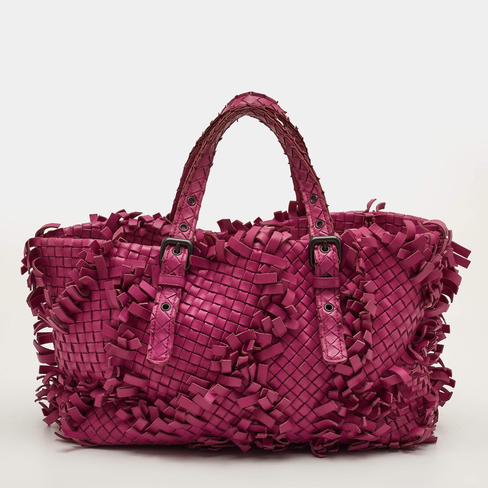 Bottega Veneta Fringe Pink Intrecciato Leather Cabat Tote