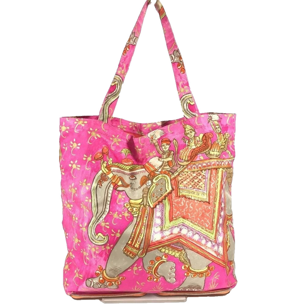 Hermès Silky Pop Foldable Tote Bag Elephant Print Silk Orange Auth France Used