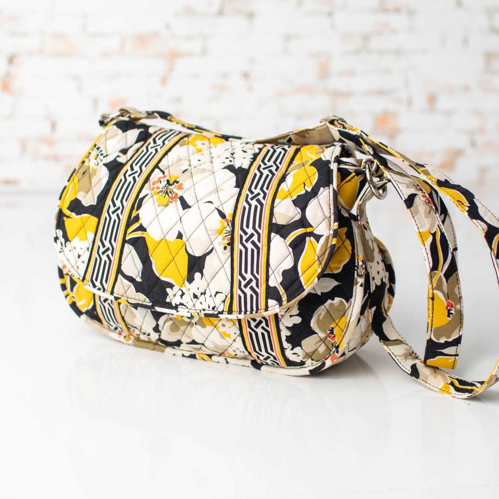 Vera Bradley Quilted Crossbody Shoulder Bag Dogwood Clare Yellow Black Floral
