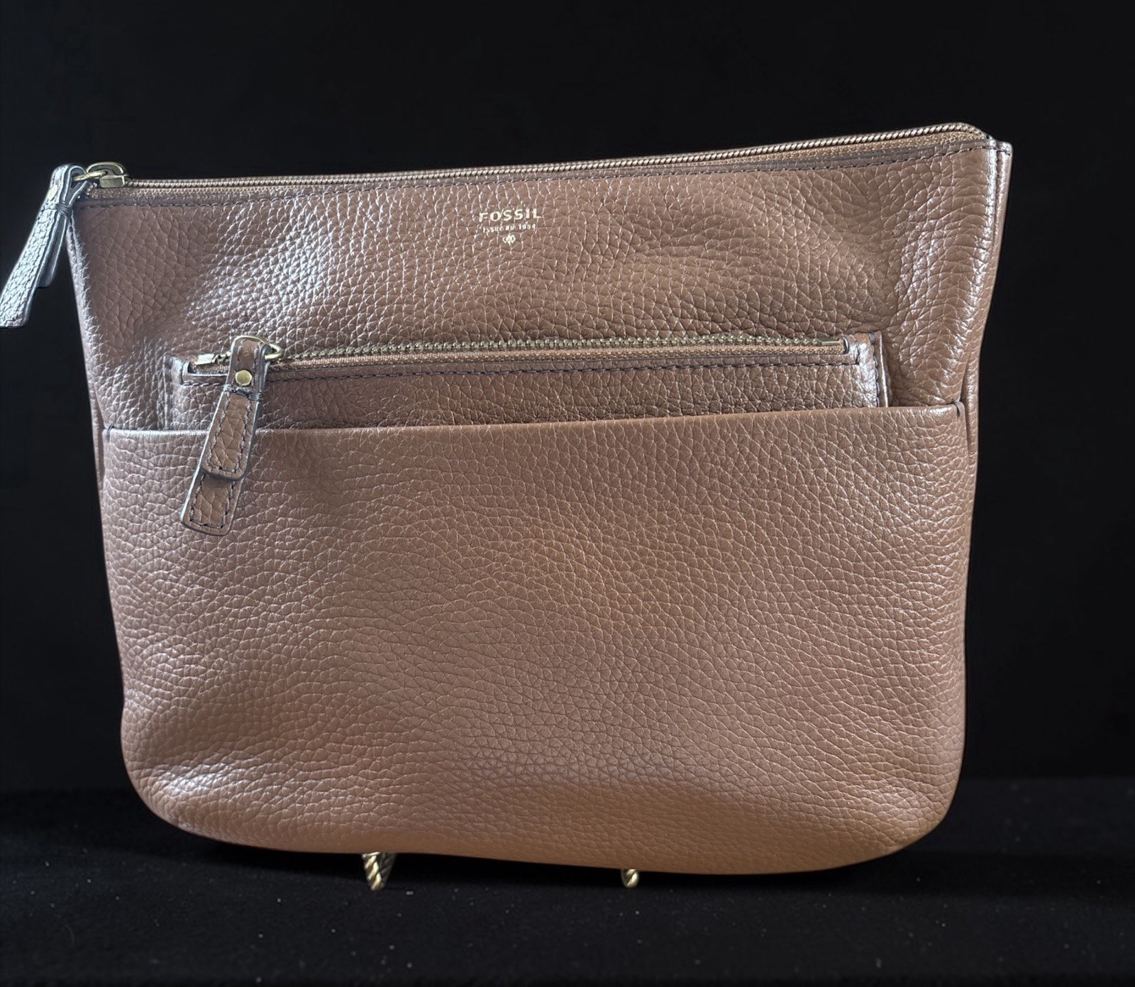 FOSSIL Pebbled Leather TESSA CROSSBODY BAG! Neutral Brown 8inx10.5in 28in Strap