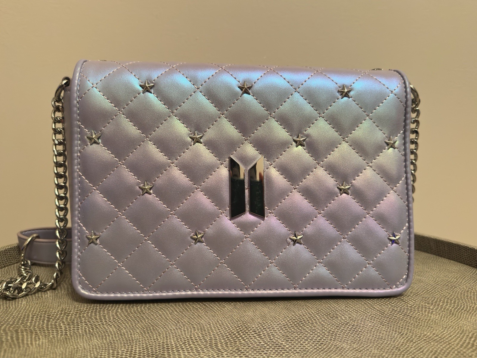 Loungefly Funko Pop! Iridescent Purple Quilted Studded Crossbody Chain Bag