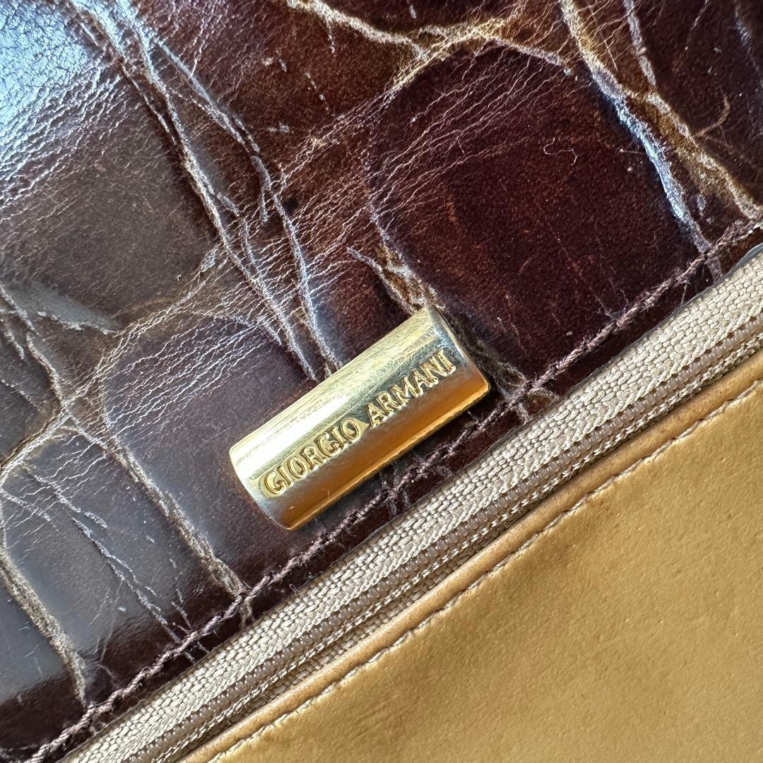 Giorgio Armani Handbag Business Bag Leather in Brown USED Good Condition