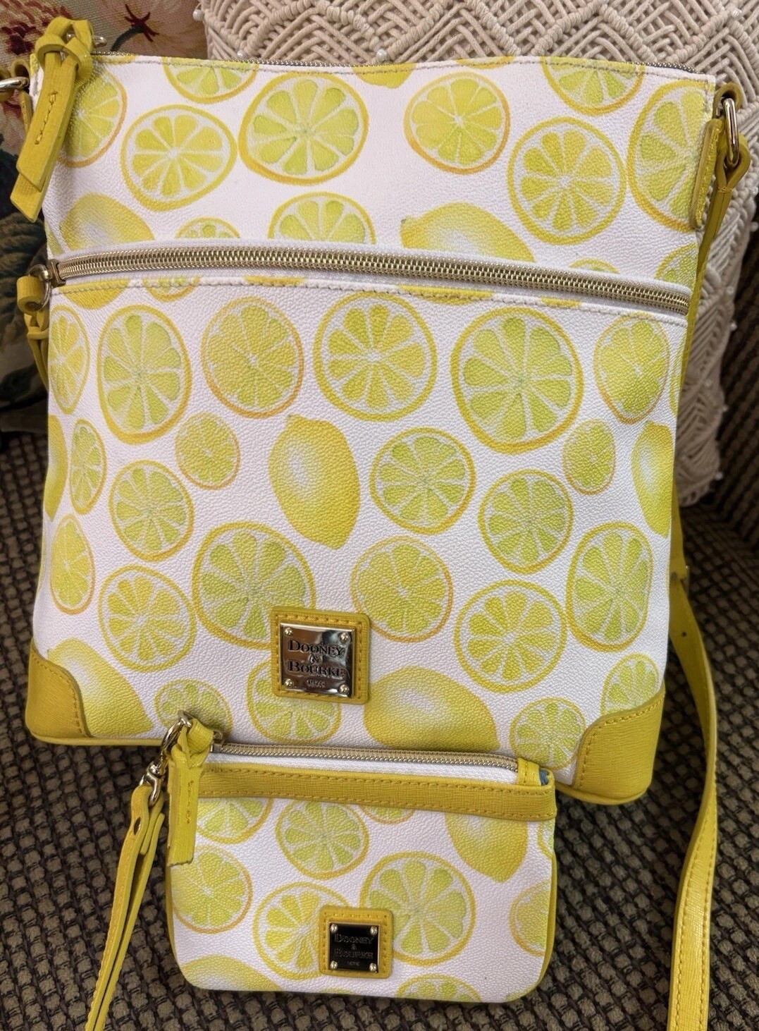 Dooney Bourke Bundle Set Limone Lemon Yellow Bags Tote Crossbody Pouch Wristlet