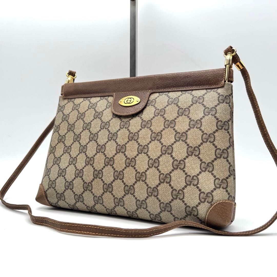 GUCCI Shoulder Bag PVC and Leather Vintage GG Supreme Authentic From Japan