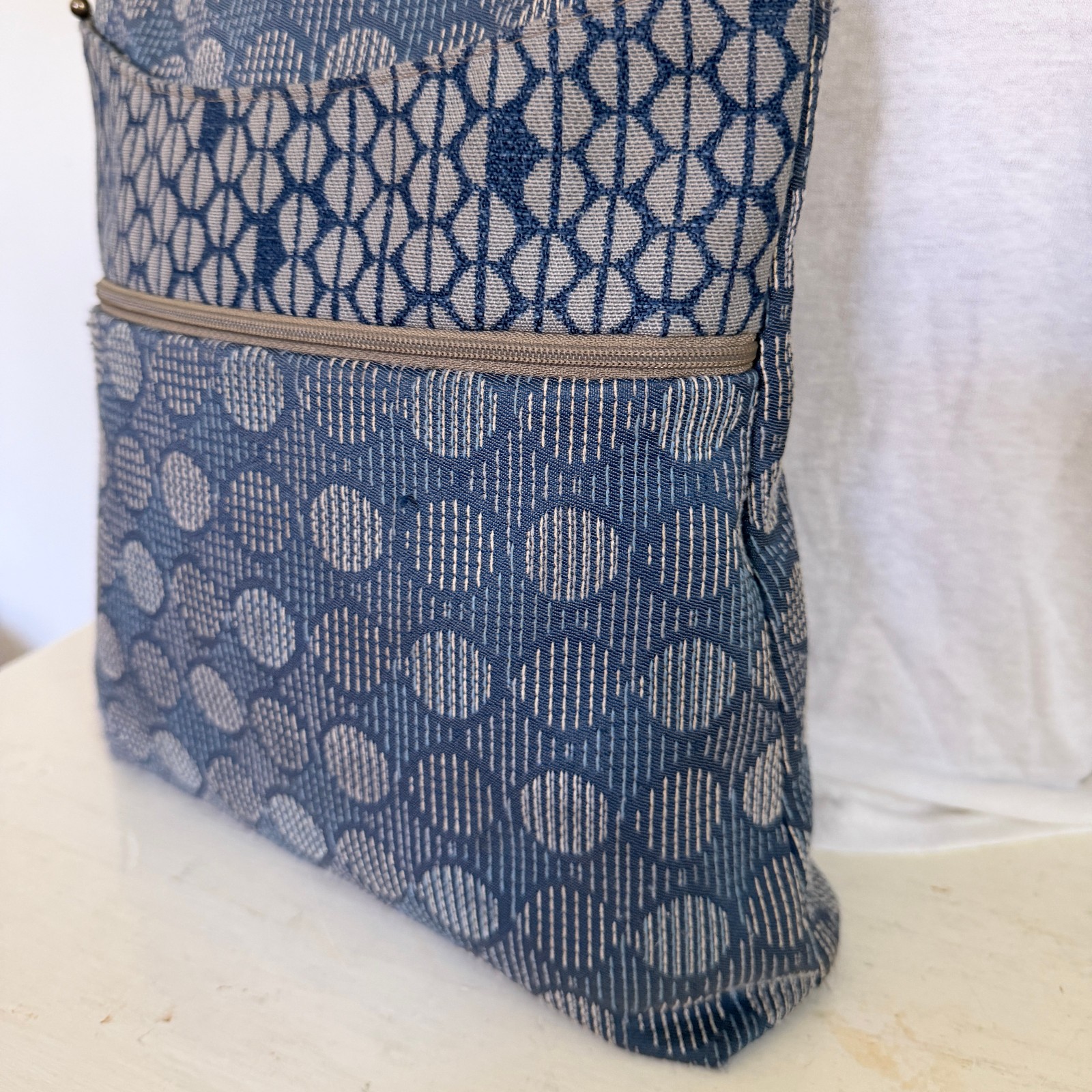 Maruca Crossbody Bag Blue Geometric Tapestry 11″x10″x3″ Handmade In Colorado
