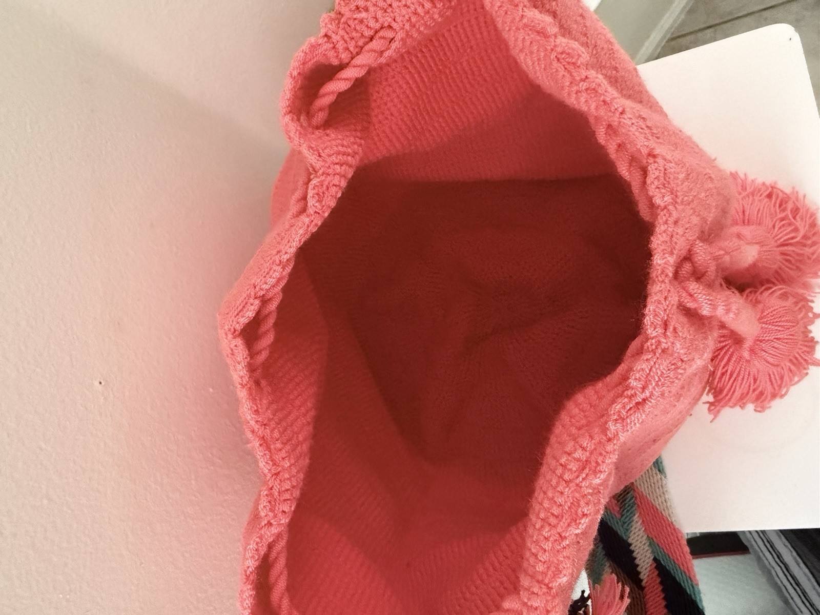 Colombian Wayuu Mochila Bag Solid Coral Pink Handmade Crochet Bucket Crossbo