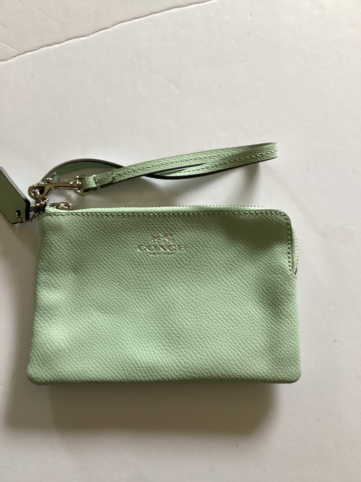 Brand New Coach Mint Green Wristlet Clutch Silver Hardware Zip Enclosure