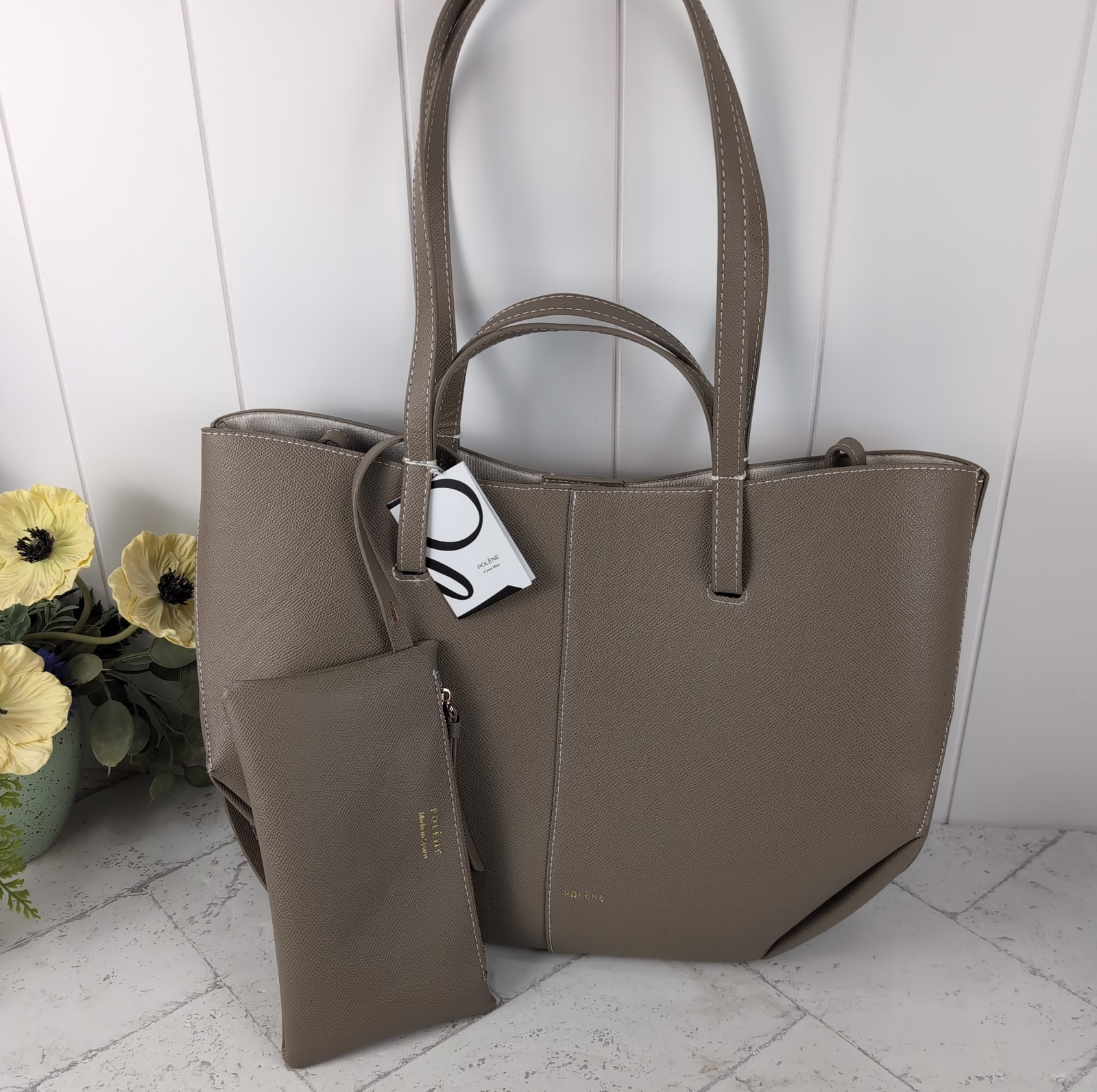 Polène Cyme Mini Tote in Textured Taupe — Shoulder/Hand Carry – No Dust Bag