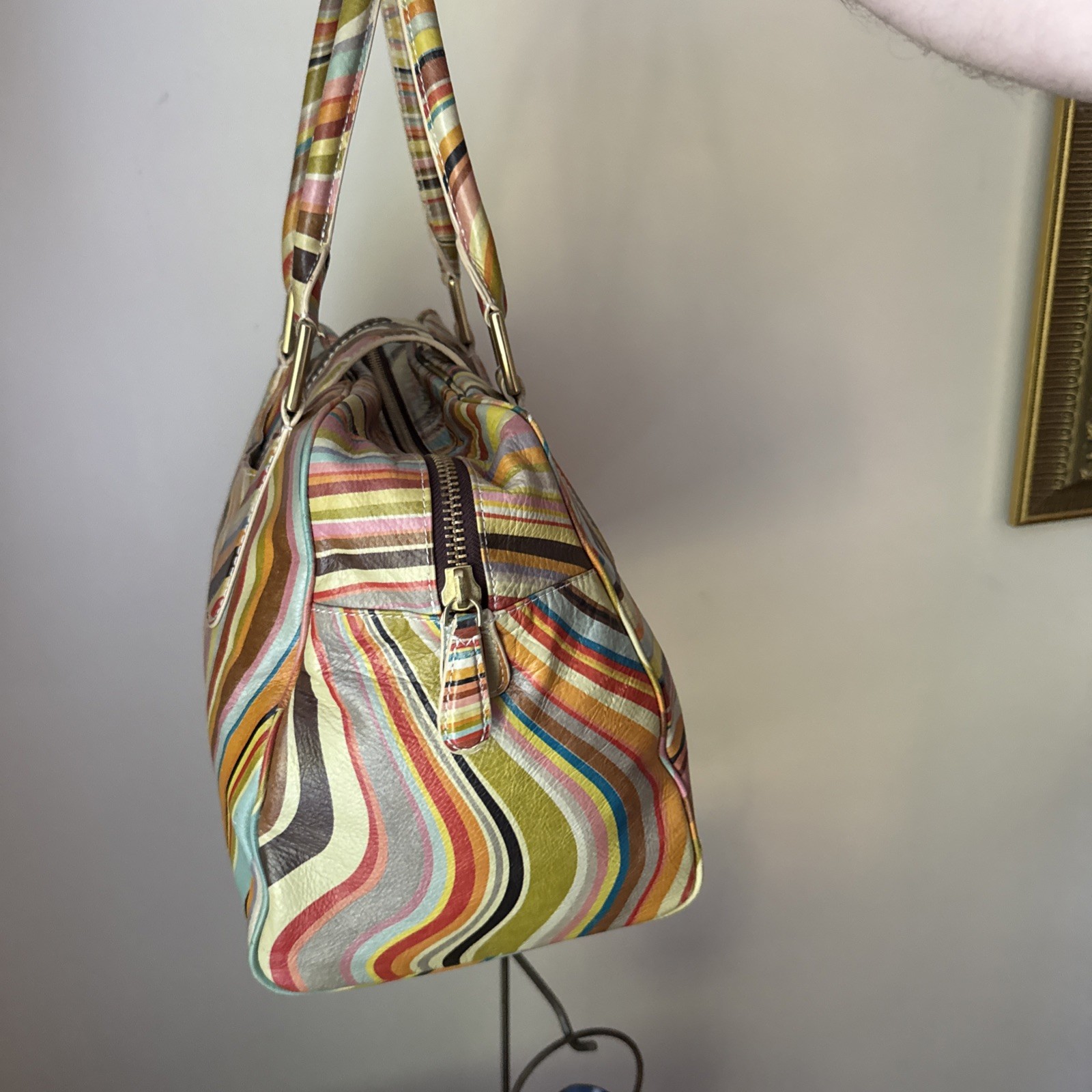 Paul Smith Classic Multicolour Swirl Leather Push Lock Shoulder Bowler Handbag