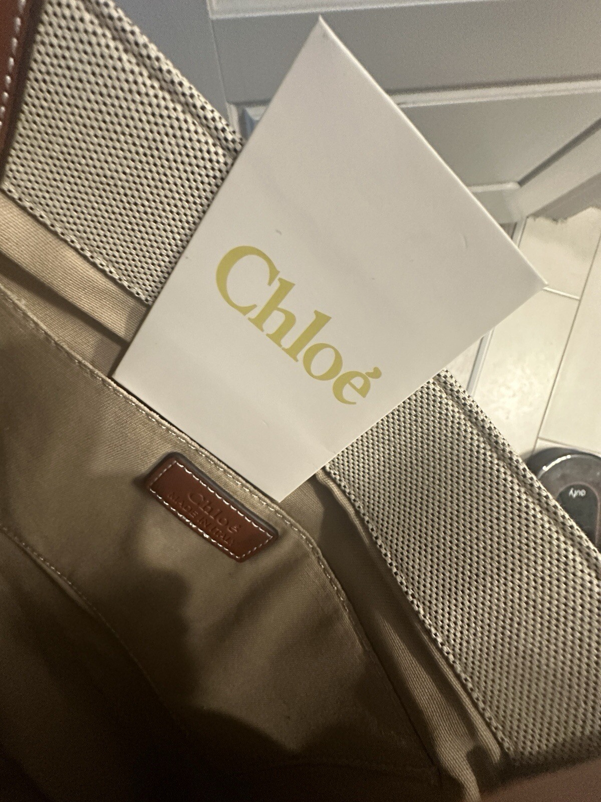 Chloe Woody Tote White & Brown Linen NWT Large $1550 Retail