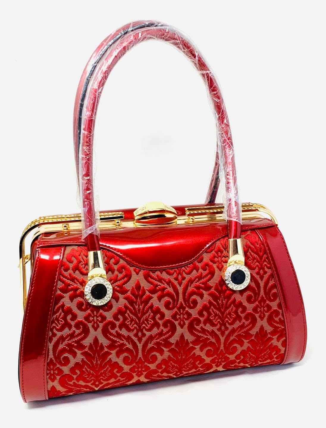 Glossy Patent Leather Embroidery Womens Satchel and Shoulder Bag