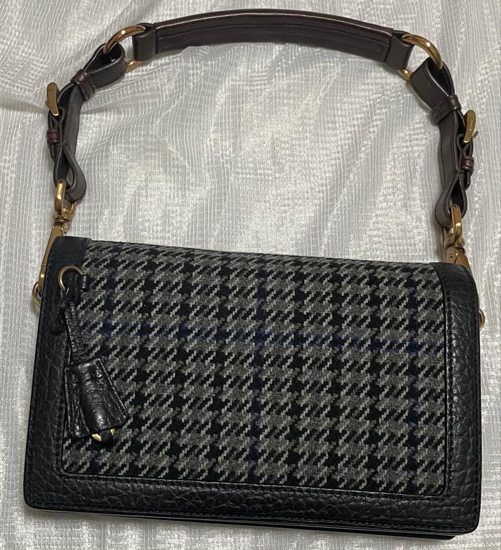 Prada Tweed Leather Handbag Black Houndstooth 9.45 X 5.91 X 2.36
