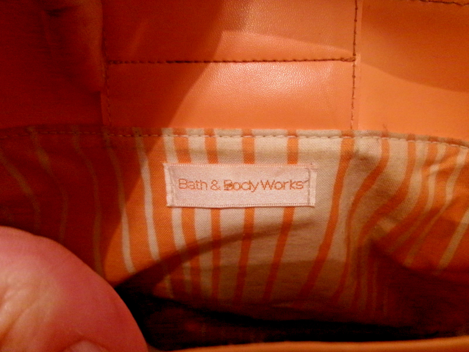 Bath and Body Works Straw Handbag Purse w/Orange Faux Leather Band and Flower