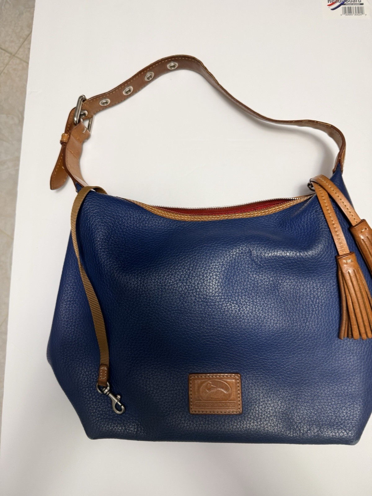 Dooney & Bourke Royal Blue Pebbled Leather Hobo Shoulder Bag Tassel Slouchy