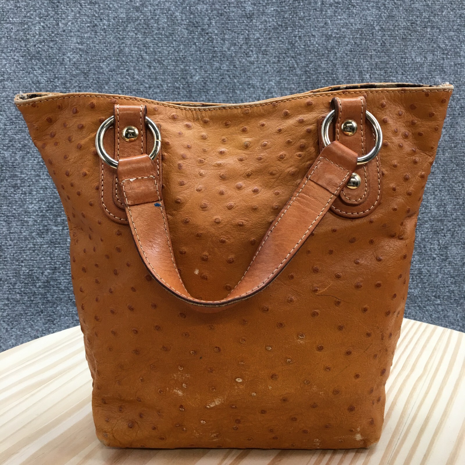 Maurizio Taiuti Italy Brown Ostrich Style Genuine Leather Mini Tote Shoulder Bag