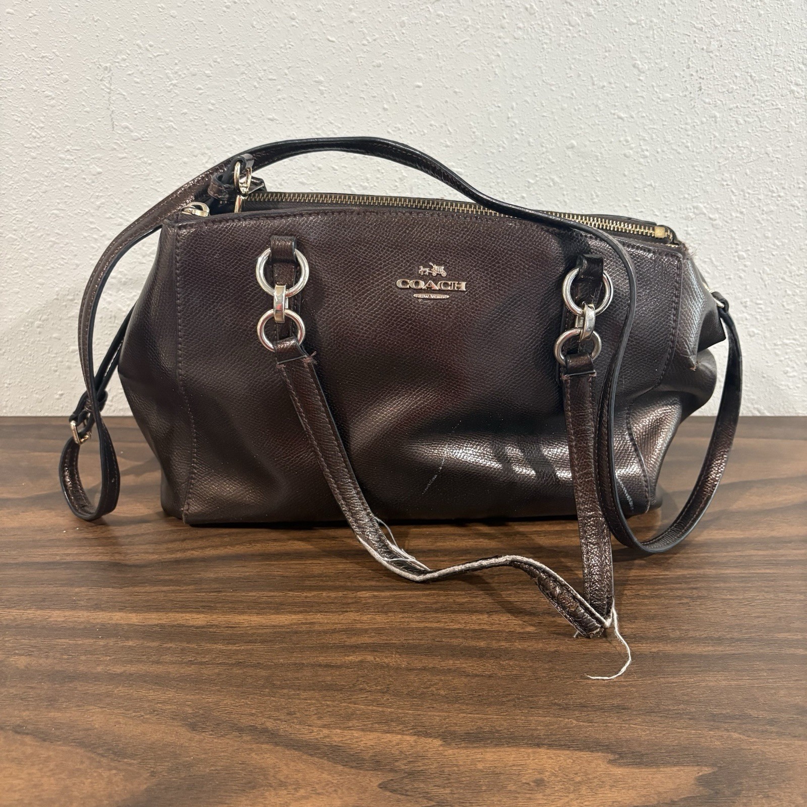 Coach Mini Christie Carryall Metallic Brown Bag Crossbody Strap Purse READ