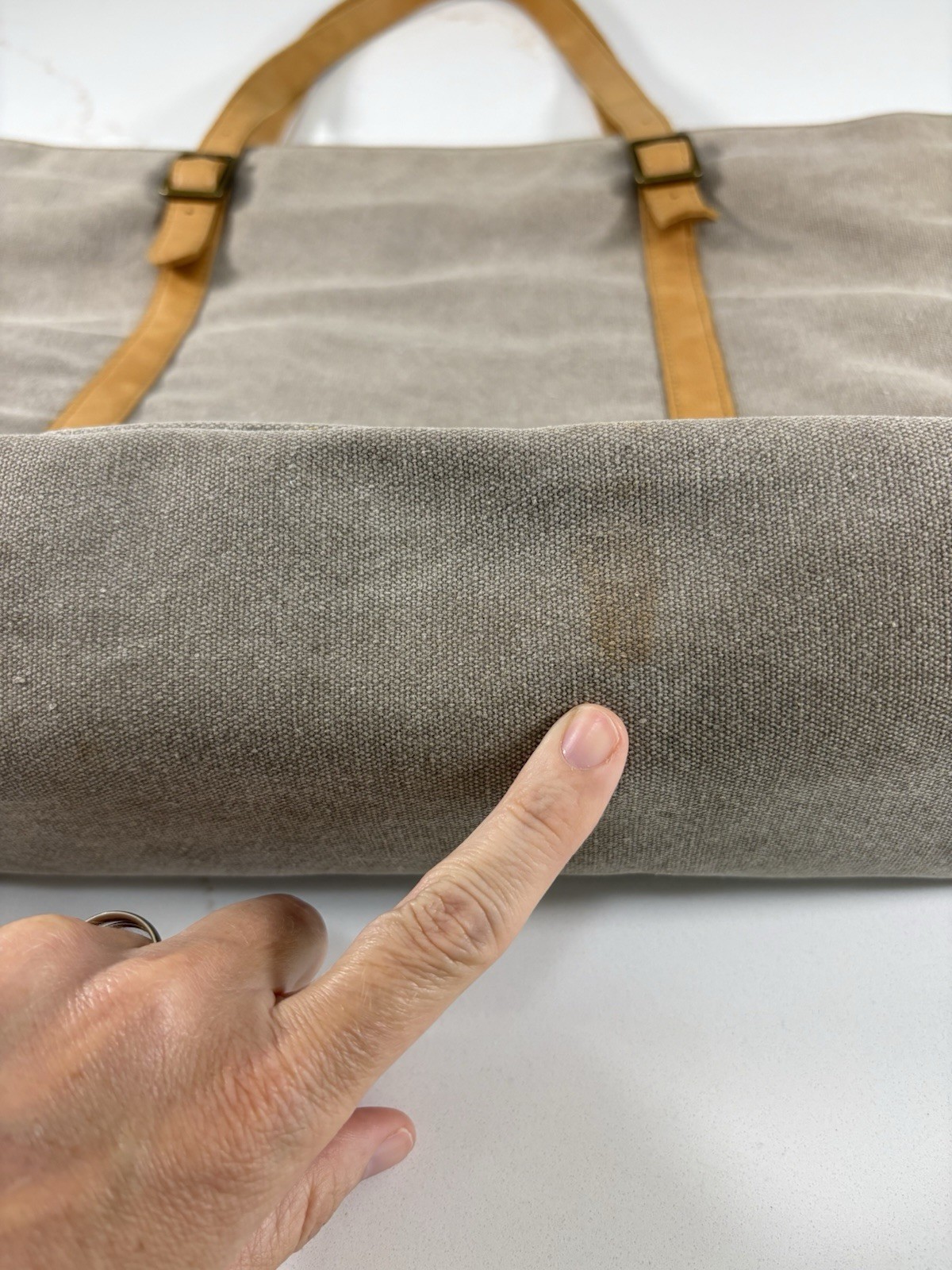 Hearth and Hand With Magnolia Canvas and Leather Tote Bag Khaki NWT SEE PHOTOS
