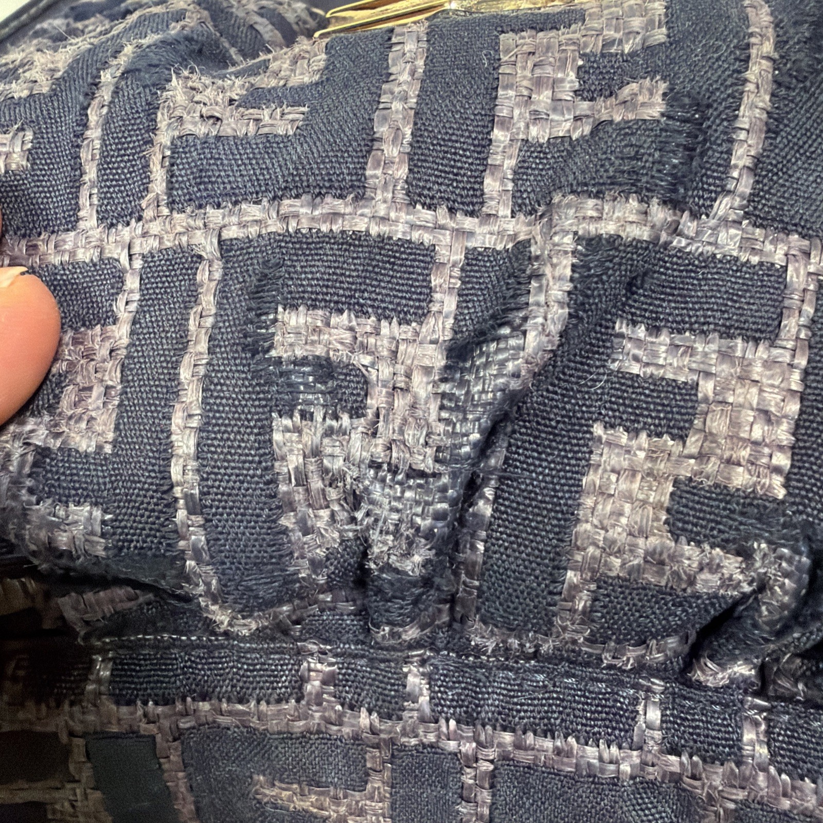 FENDI Zucca Navy Beach Tote Raffia And Leather Bag