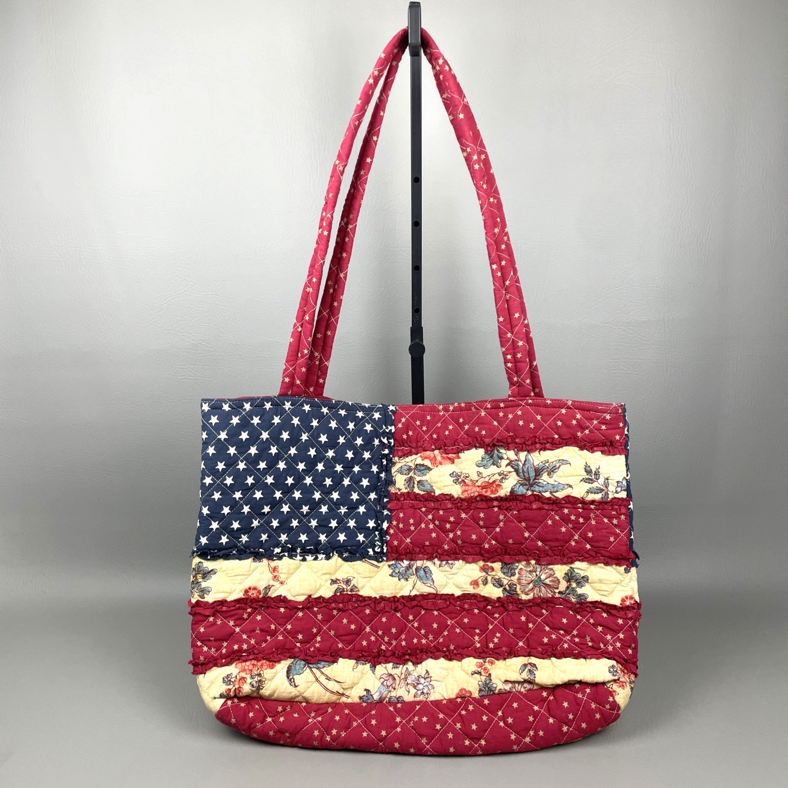 Victorian Trading Co Patriotic American Flag Quilted Tote Bag Purse Americana