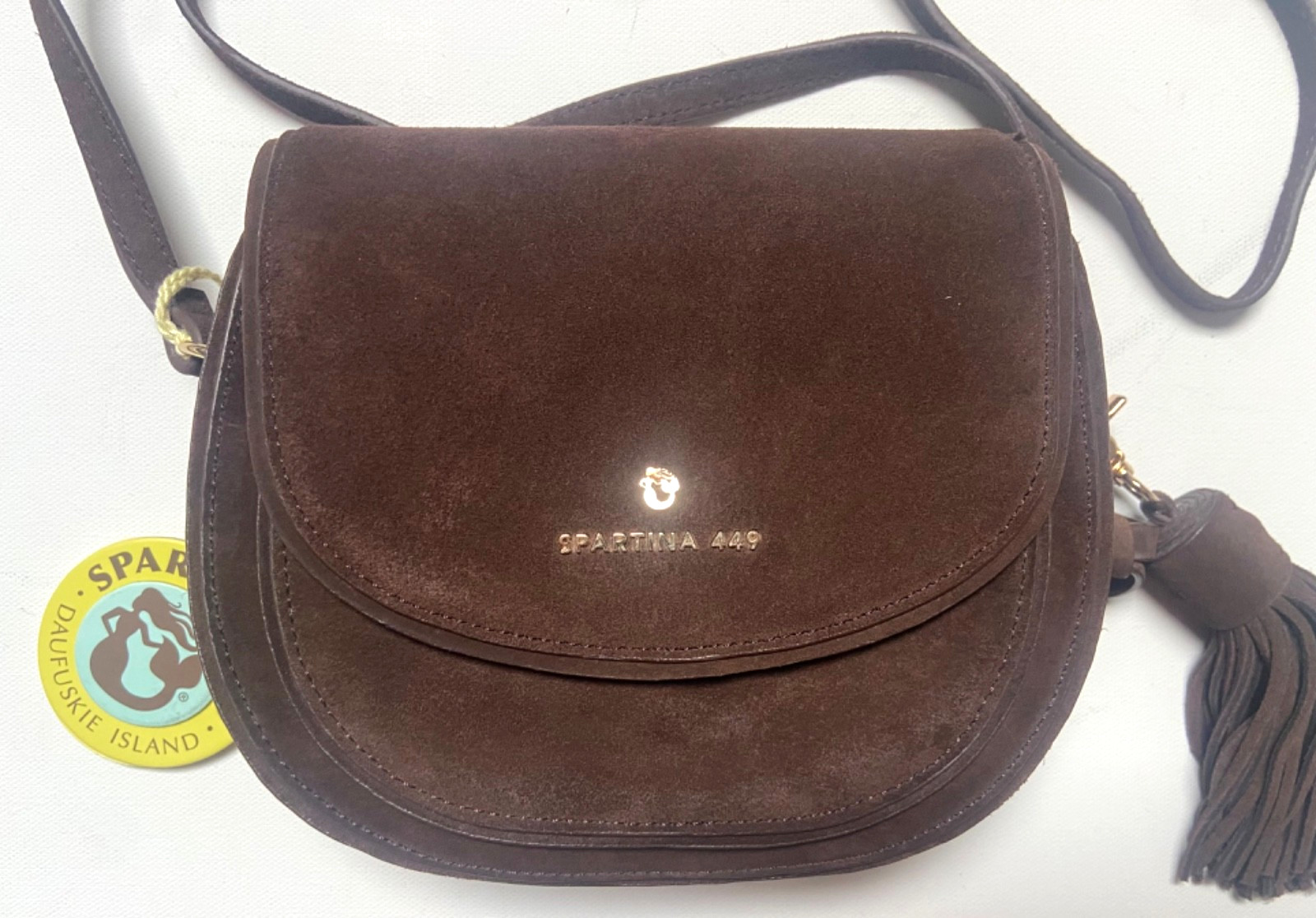 NWT Spartina 449 Suede Coffee Brown Large Tassel Saddle Crossbody Handbag