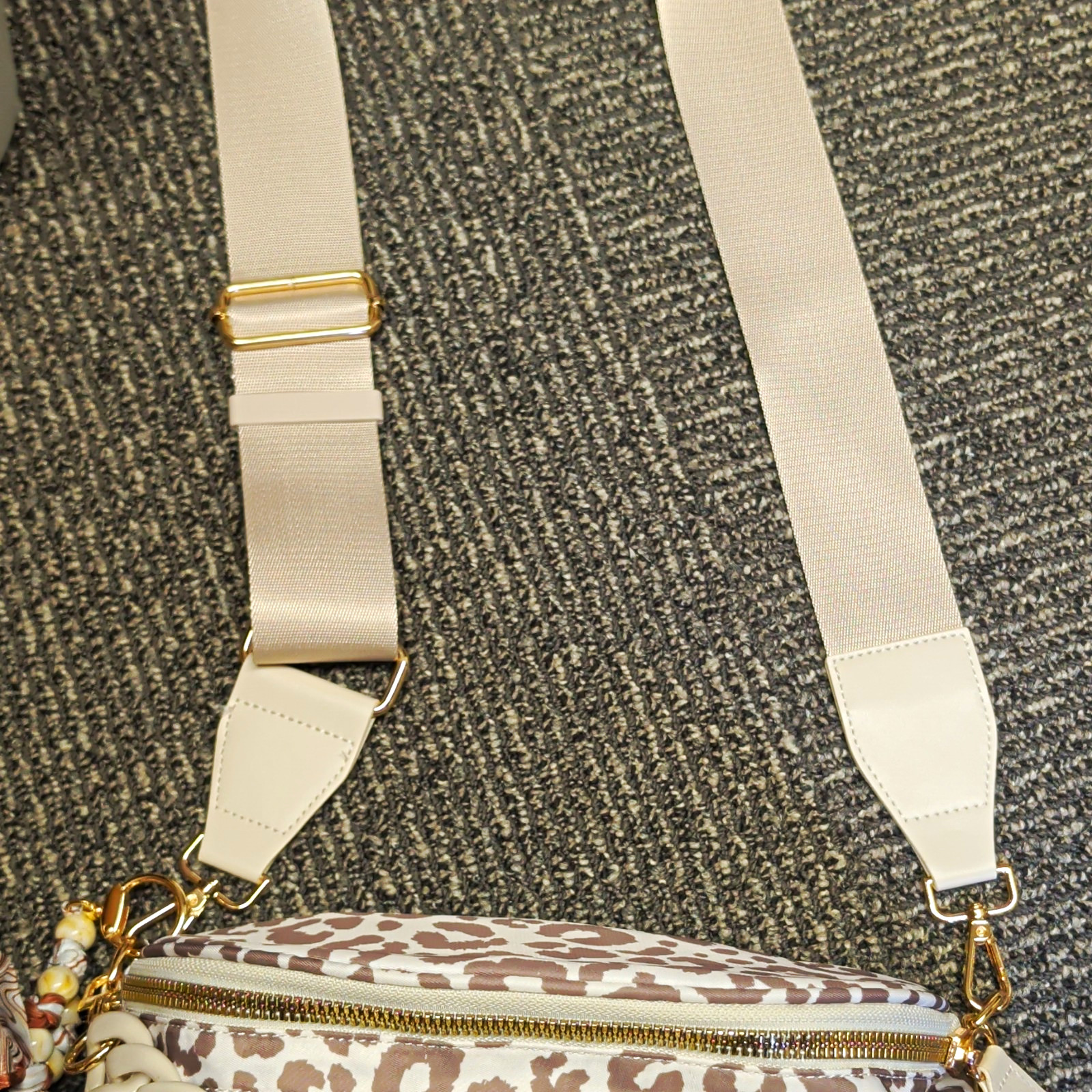 Leopard Print Crossbody Bum Bag Beige Zip Gold Hardware Adjustable Strap Charm