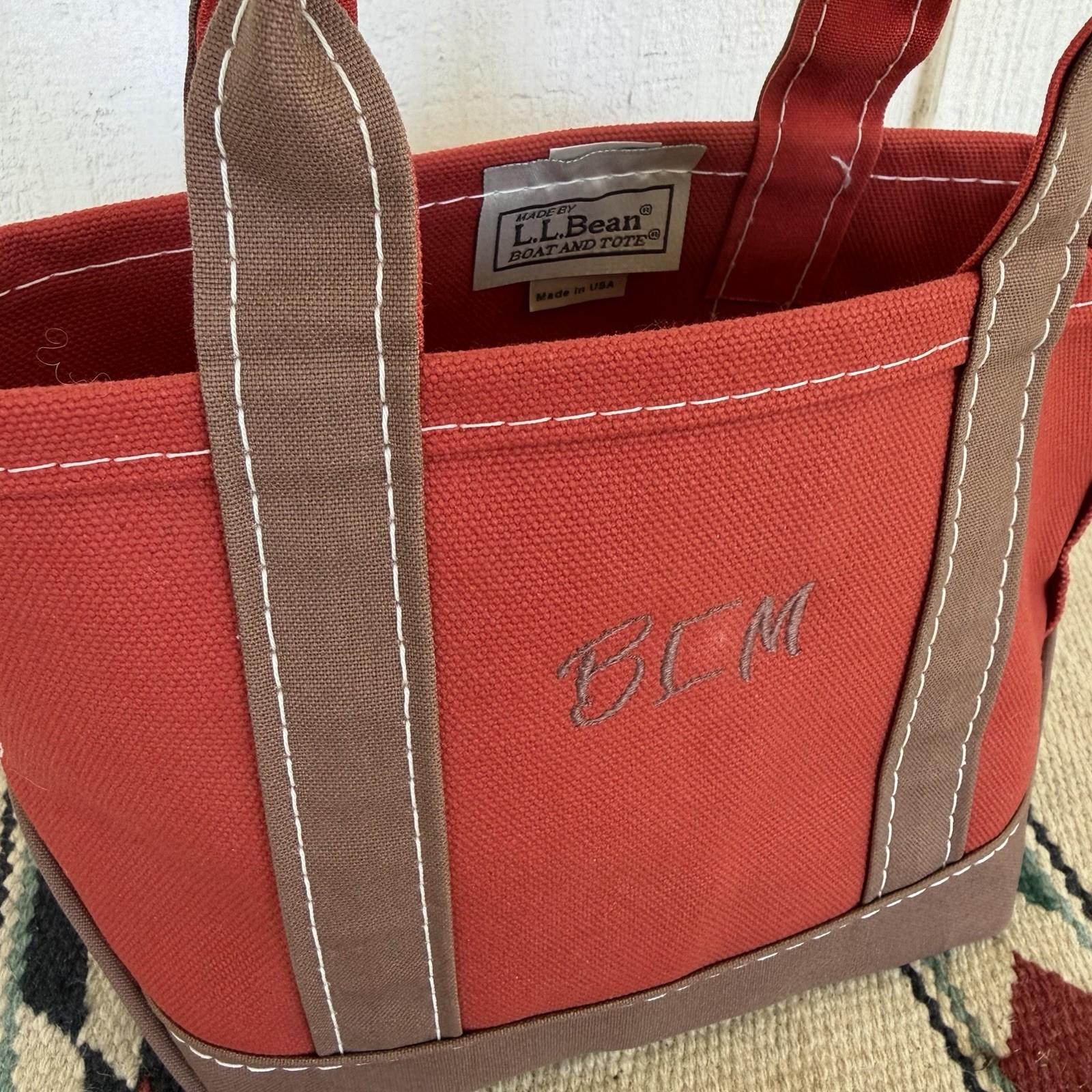 LL Bean Mini Boat & Tote Canvas Bag USA Vtg Burnt Orange Rust Brown 90s Crispy
