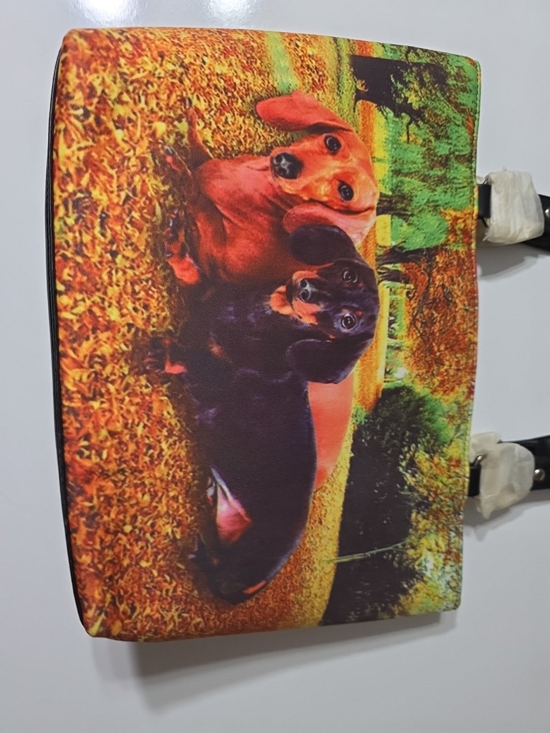 Unbranded Dachshund Dog Double Handle Shoulder Bag Rhinestones Zips Nature Scene