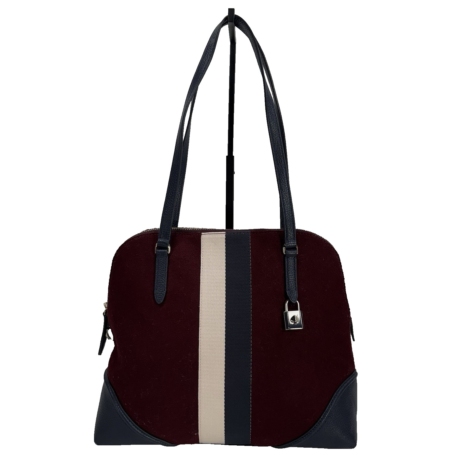 Kate Spade New York Burgundy Navy Cream Carolyn Felt Large Designer Shoulder Bag