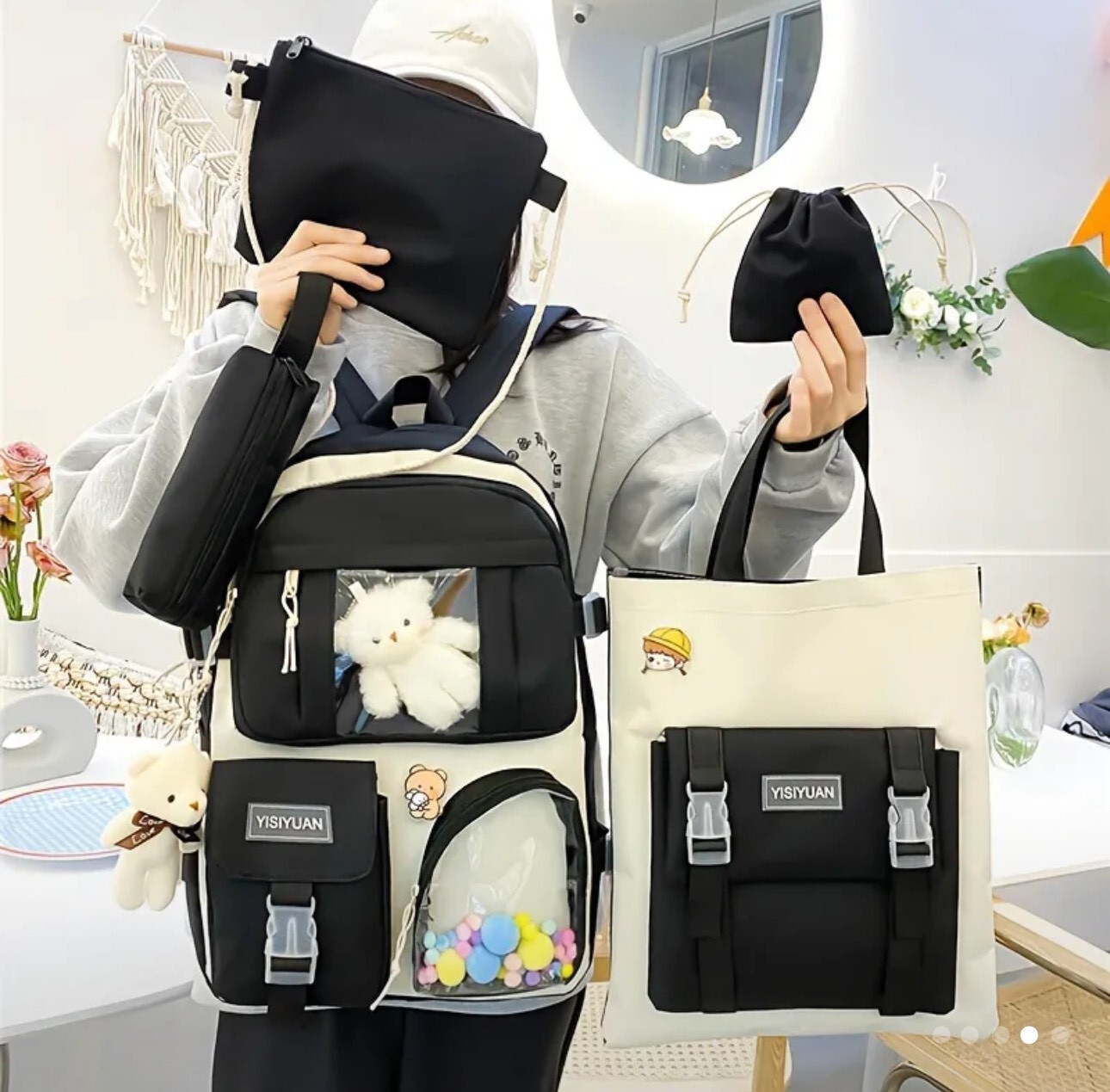 New Five-piece Backpack Korean Version Of The School Bag