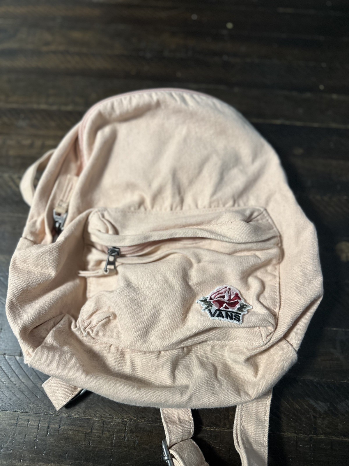 Vans Canvas Mini Backpack Light Pink Embroidered Rose Patch Retro Skater Indie