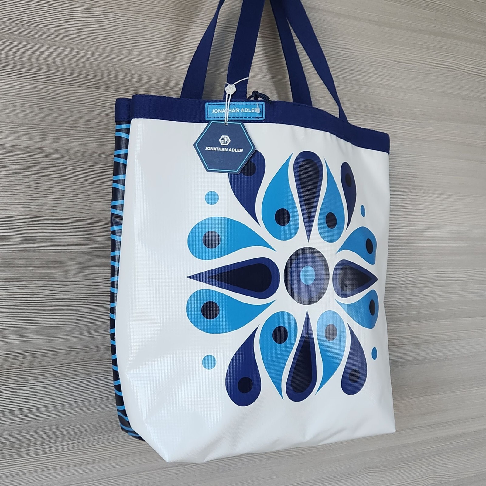 Jonathan Adler Talulla Large Beach Tote Navy White Feather Medallion Bag New HTF