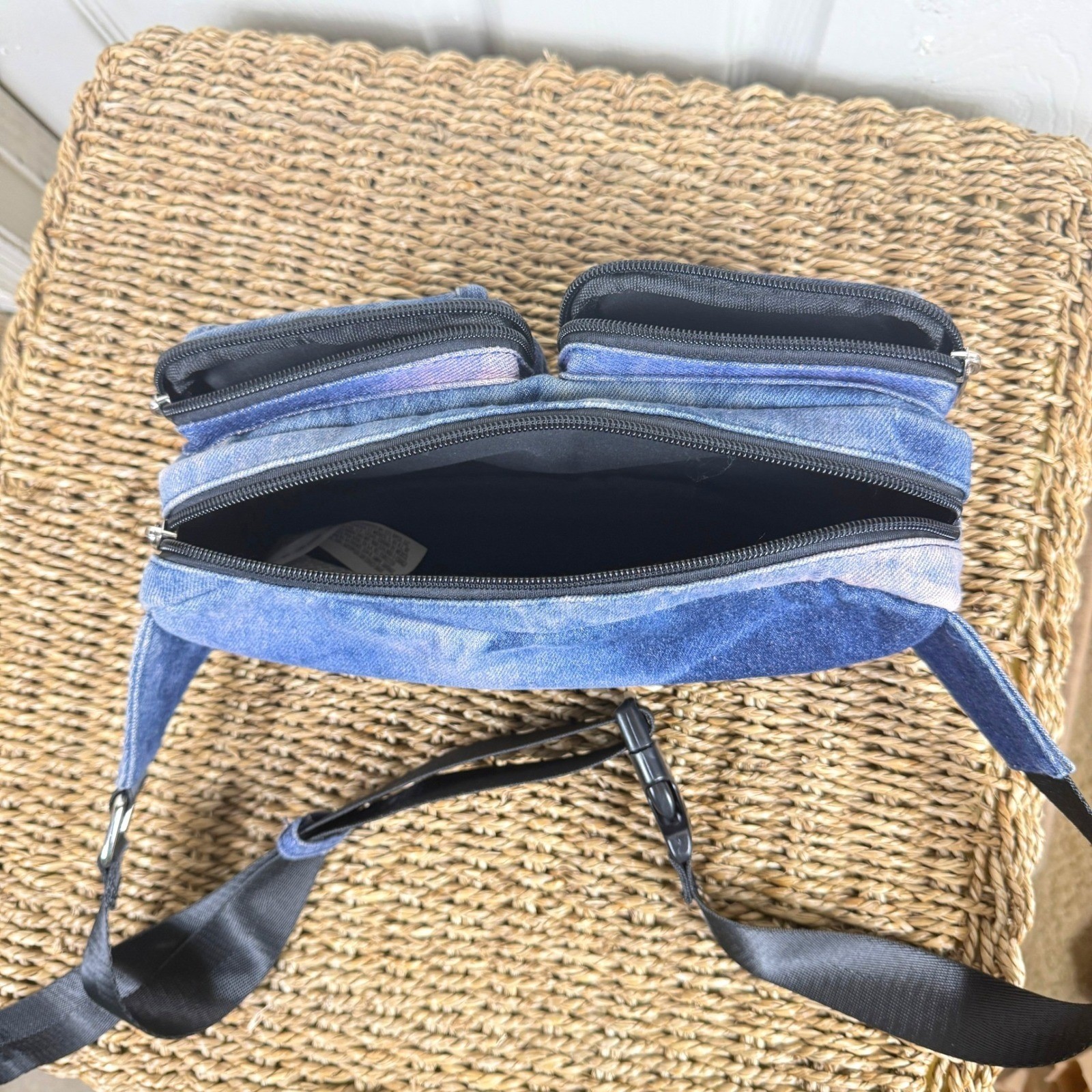 Forever 21 Fanny Pack OS Blue Denim Acid Wash Utility Y2K Adjustable Belt Bag
