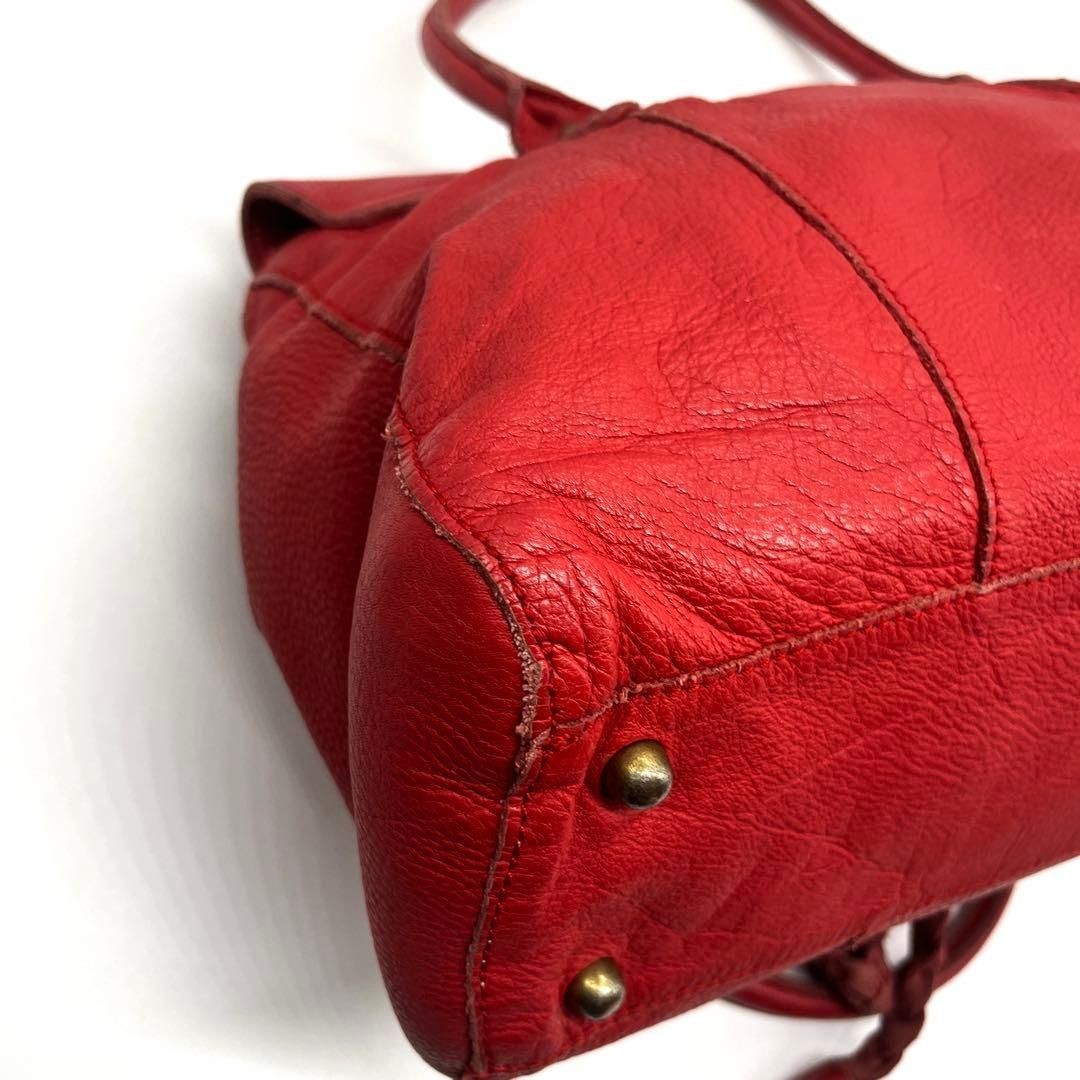 TRES Red Leather Tote Bag Handbag Purse Horn Toggle Button Used Good Condition