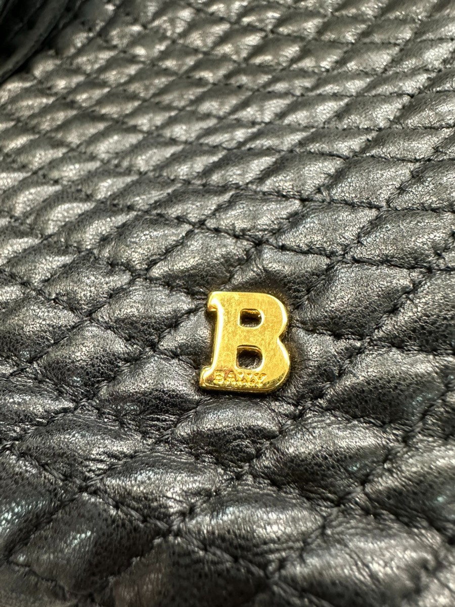 BALLY B Logo Quilted Chain Shoulder Bag Leather Black GHW Switzerland 01CA846