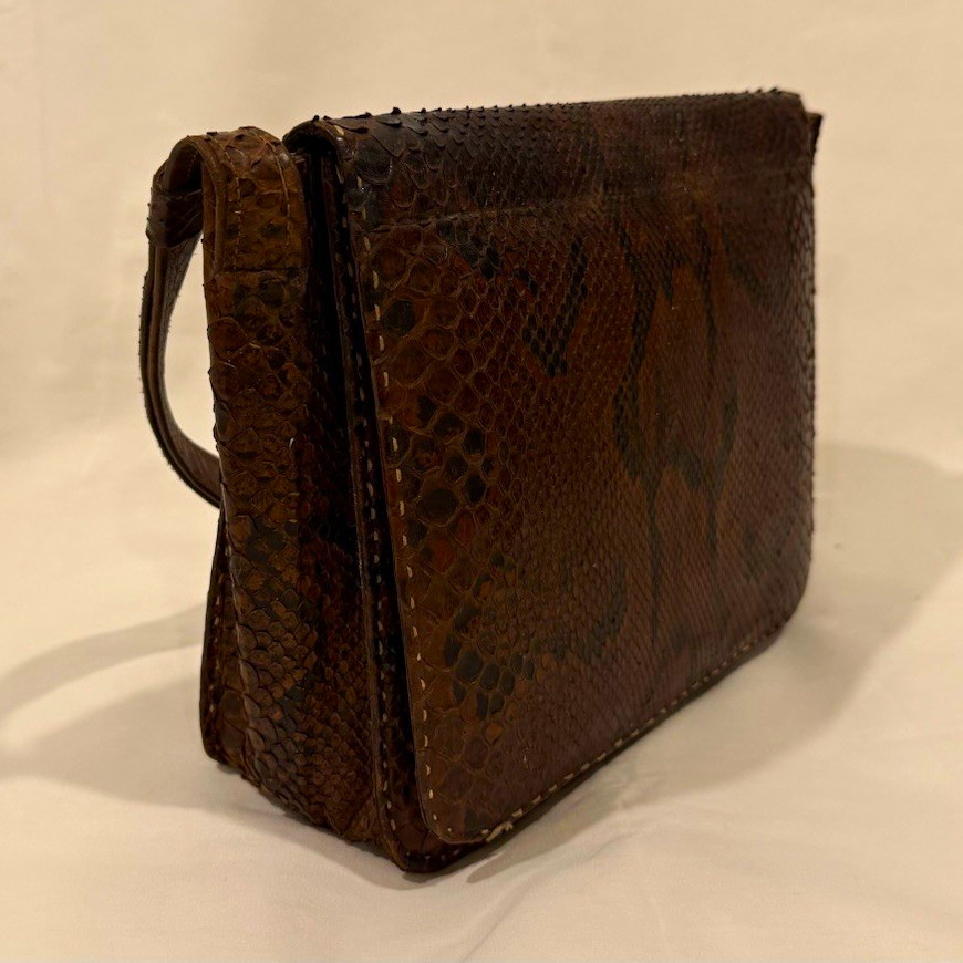 Real Snakeskin Shoulder Bag, python, Purse, Snap Flap, Silver Hardware