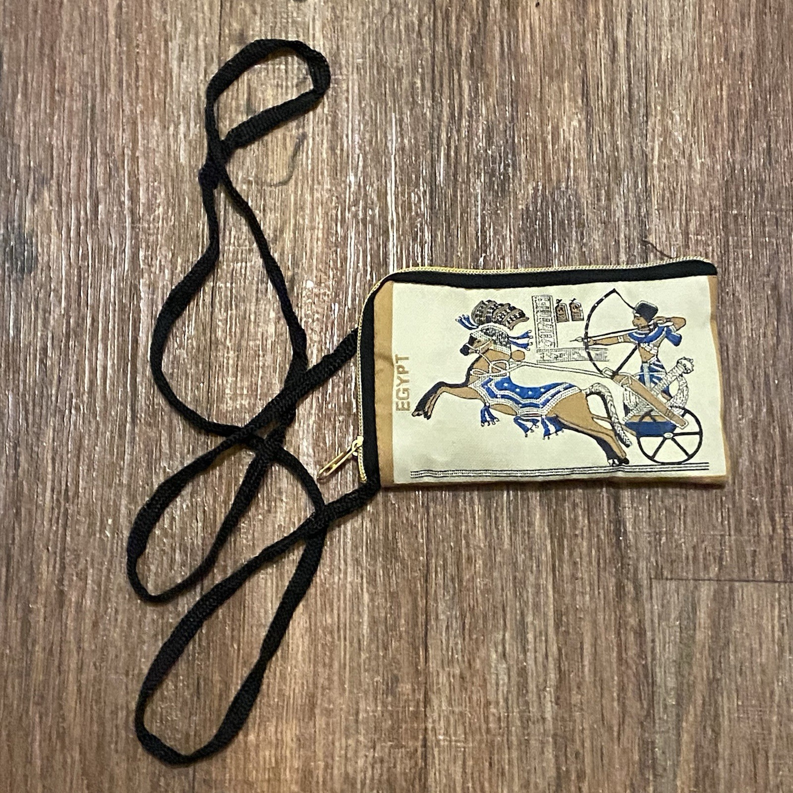 Small Zipper Bag With Strap Egypt King Ramses II In Chariot 4”H x 6.5”W