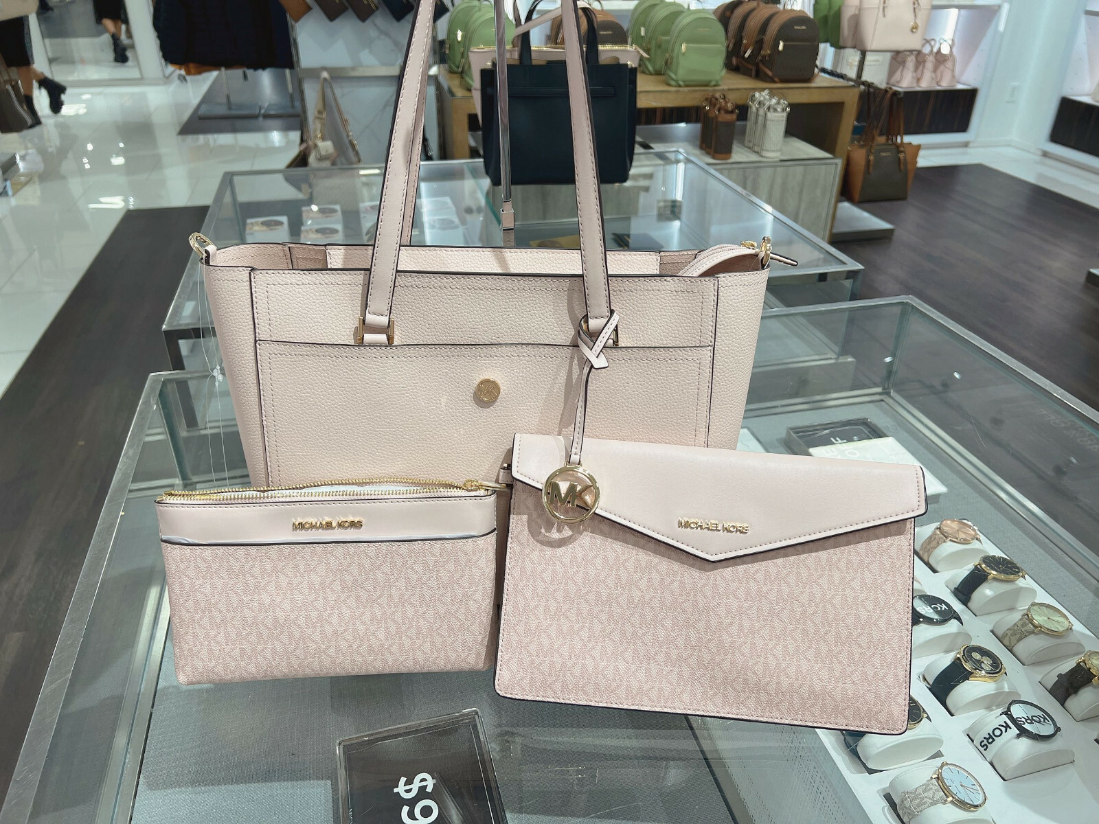 Michael Kors MK Maisie Large Pebbled Leather 3-in-1 Tote Bag Dark Powder Blush