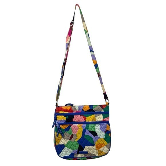 Vera Bradley Pop Art Geometric Print Crossbody Shoulder Bag Triple Zipper Artsy